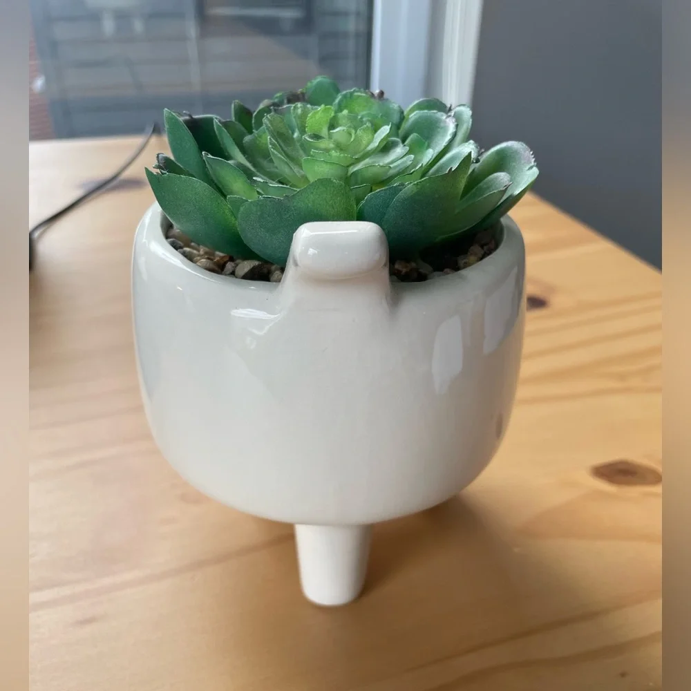 Cat Ceramic Planter With Artificial Succulent